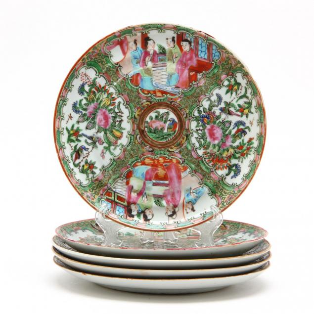 five-chinese-export-famille-rose-plates