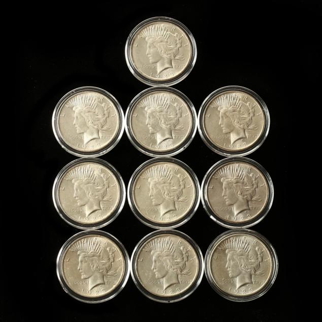 10-gem-bu-1923-peace-silver-dollars
