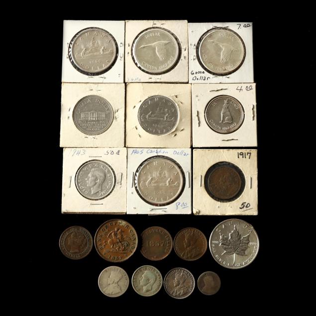 sixteen-canadian-coins-and-two-tokens