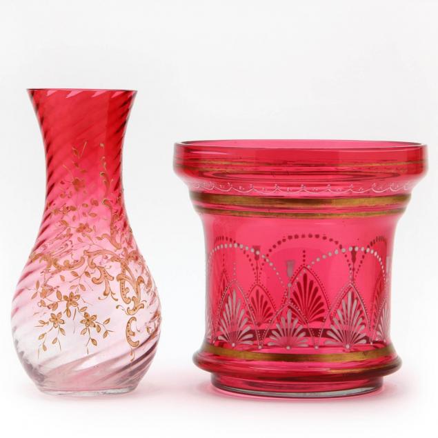 victorian-cranberry-glass-pedestal-and-vase