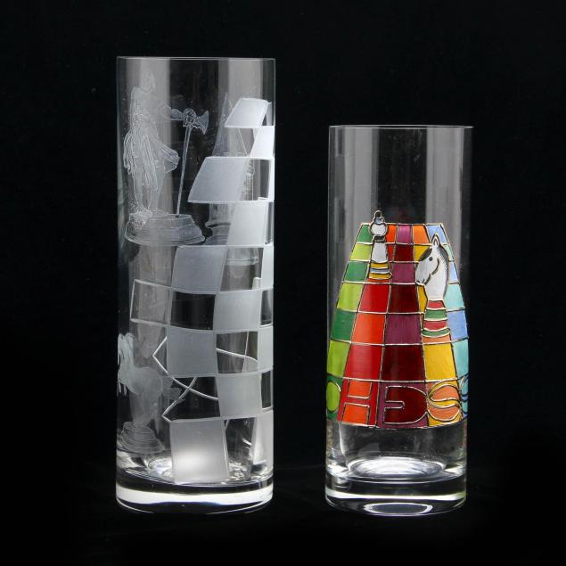 two-chess-themed-glass-vases