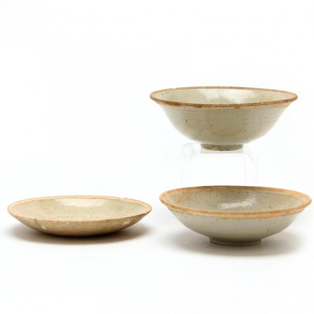 three-antique-celadon-bowls
