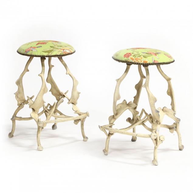 pair-of-adirondack-style-cast-metal-antler-stools