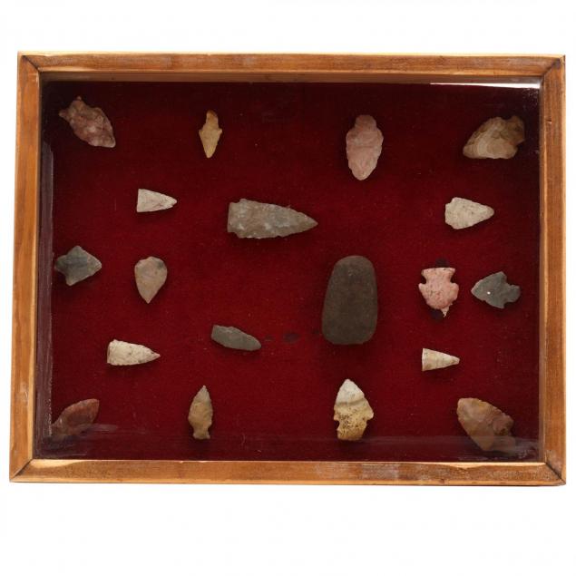 frame-of-19-midwestern-indian-stone-artifacts