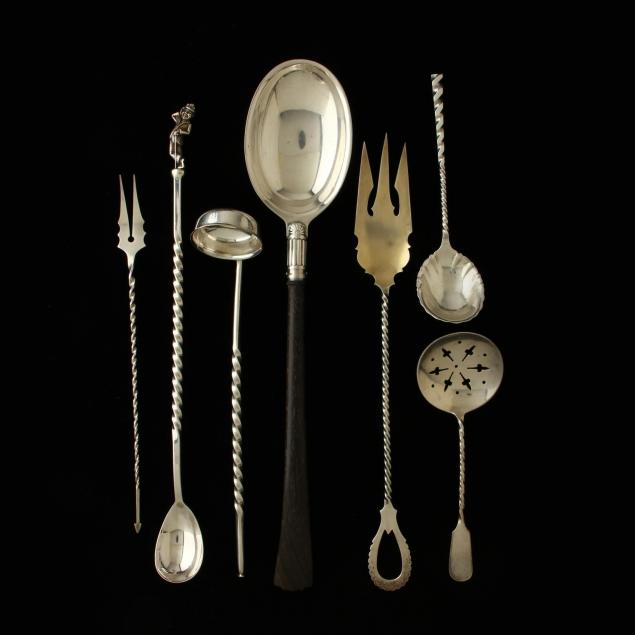 seven-antique-twist-handled-sterling-and-silverplate-servers