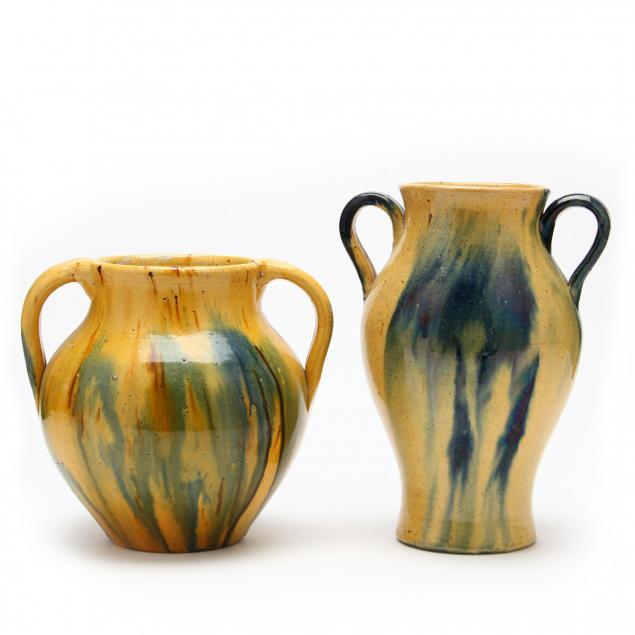 two-c-r-auman-pottery-trophy-vases