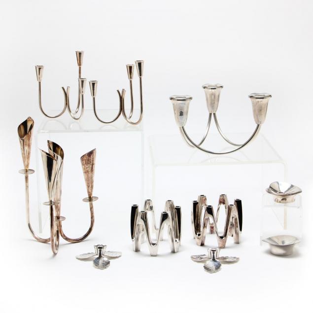 a-collection-of-danish-modern-silverplate-candelabra-and-candlesticks