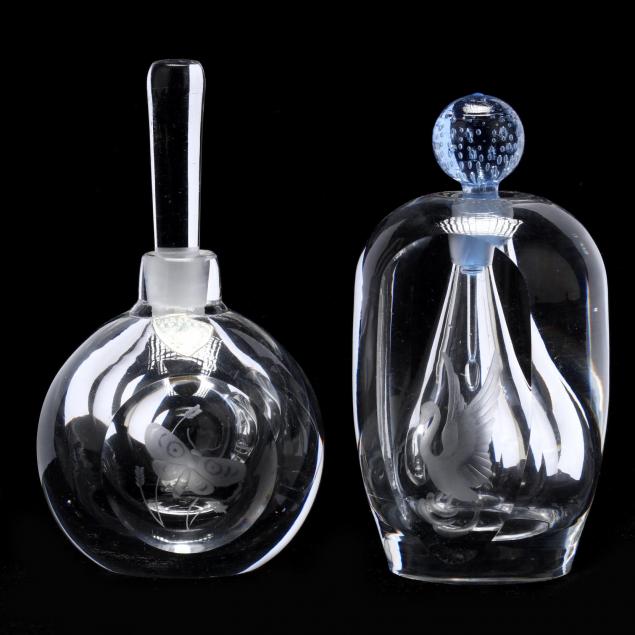 two-orrefors-crystal-perfume-bottles