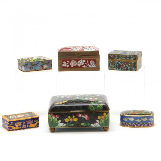 six-small-chinese-cloisonne-boxes
