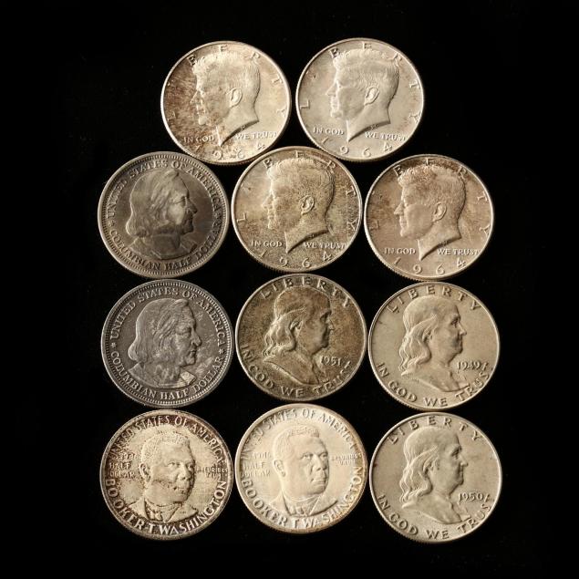 four-classic-commemorative-halves-and-seven-90-silver-halves