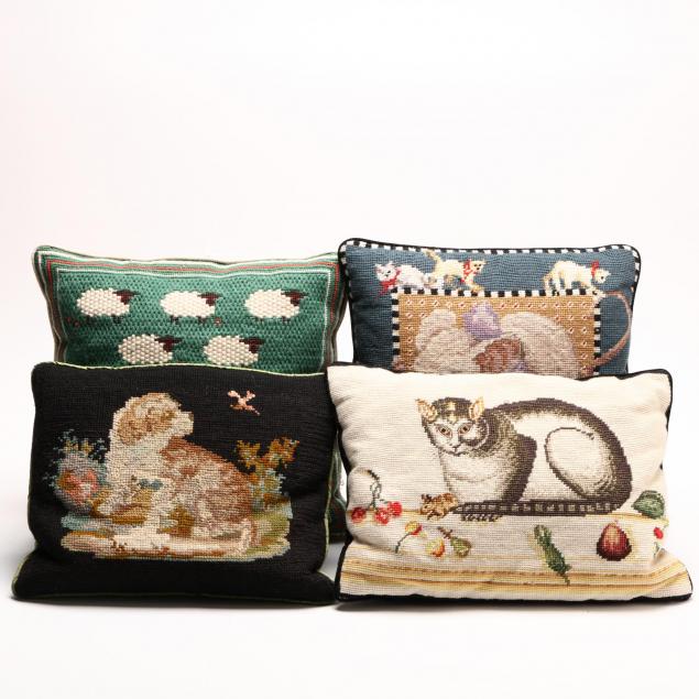 four-vintage-needlepoint-pillows