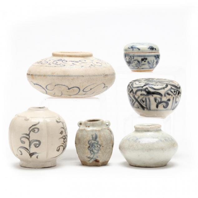 group-of-asian-blue-and-white-ceramics