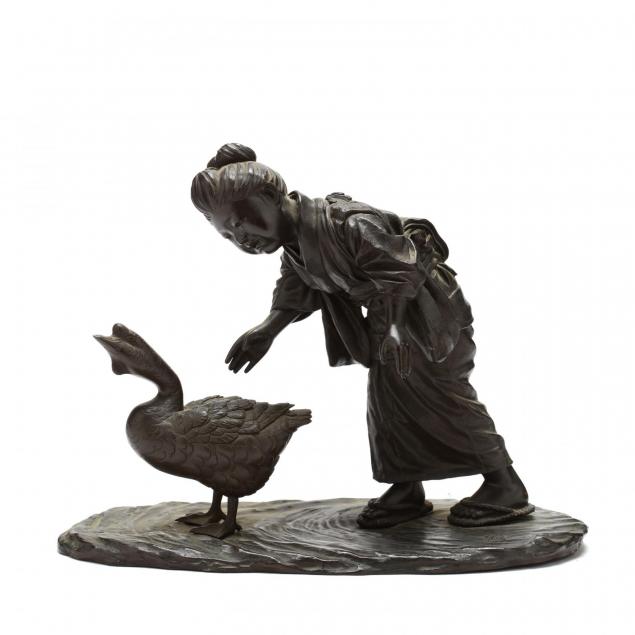 japanese-meiji-period-bronze-sculpture-of-woman-and-a-goose