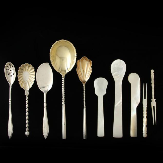 group-of-antique-sterling-silver-mother-of-pearl-servers