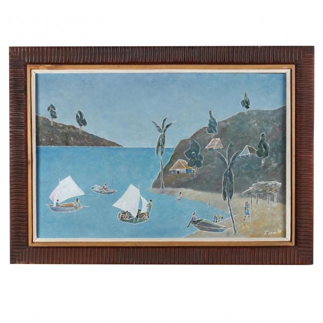 fritz-lamothe-haitian-20th-century-beach-with-fishing-boats