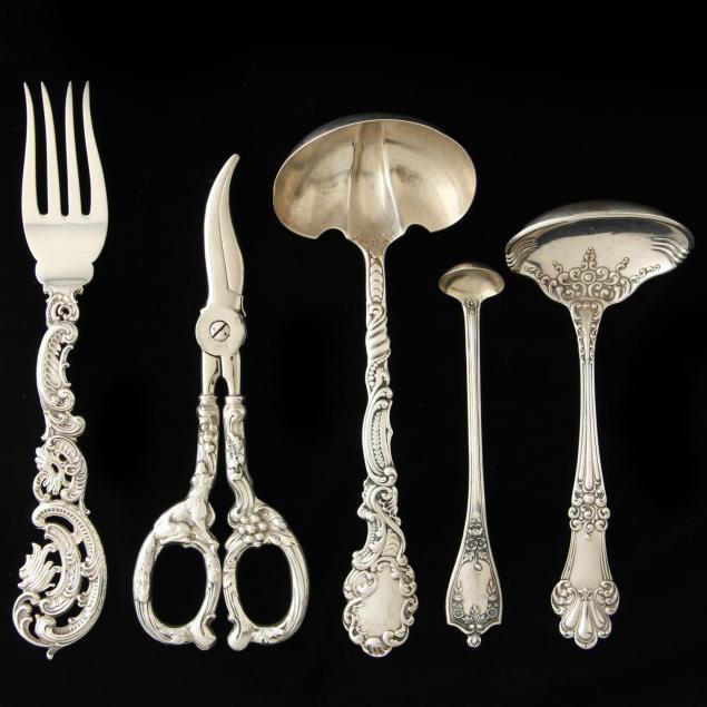 five-antique-american-sterling-silver-servers