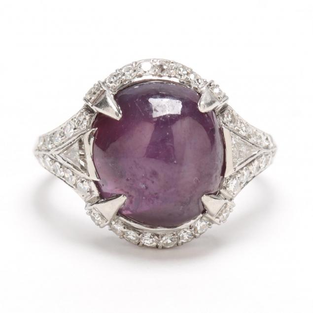 Star Sapphire & Diamond Cluster Ring c.1950