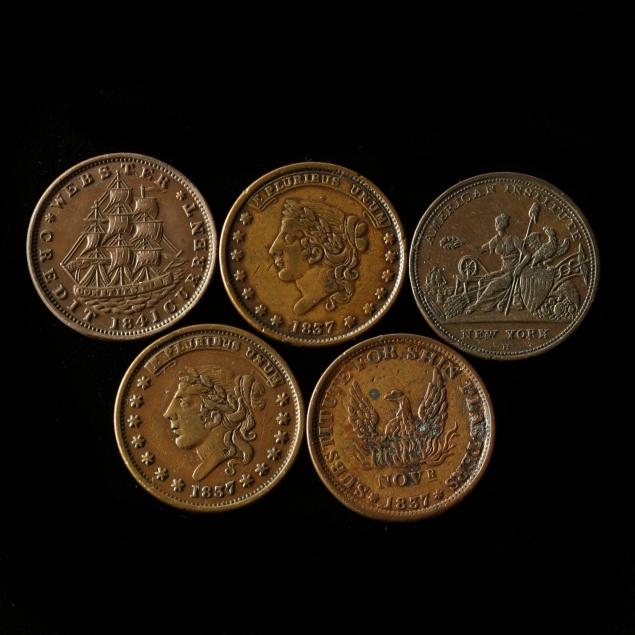 five-19th-century-copper-hard-times-tokens