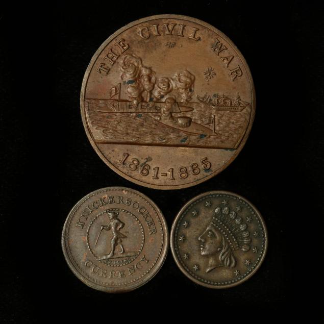 union-navy-service-medal-and-two-garrett-collection-civil-war-era-copper-tokens