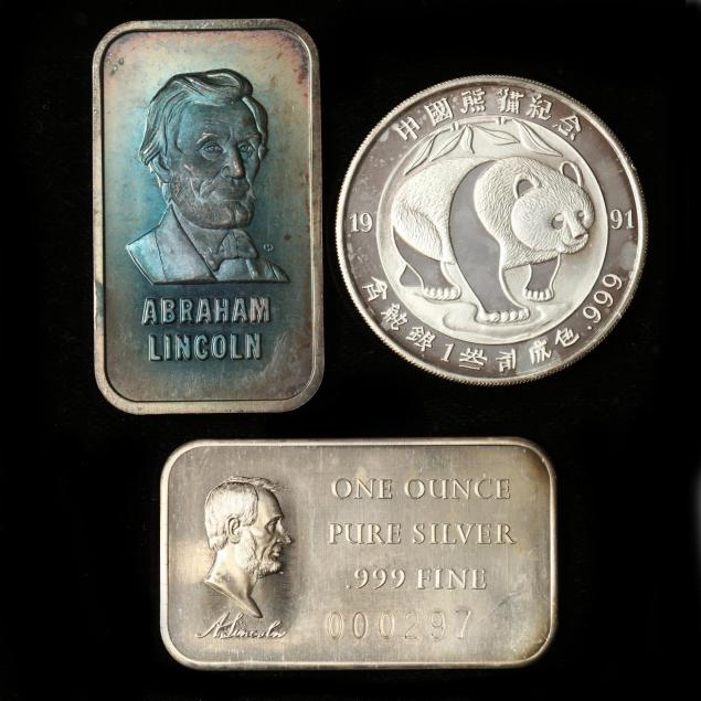 two-privately-issued-silver-bars-and-a-silver-round