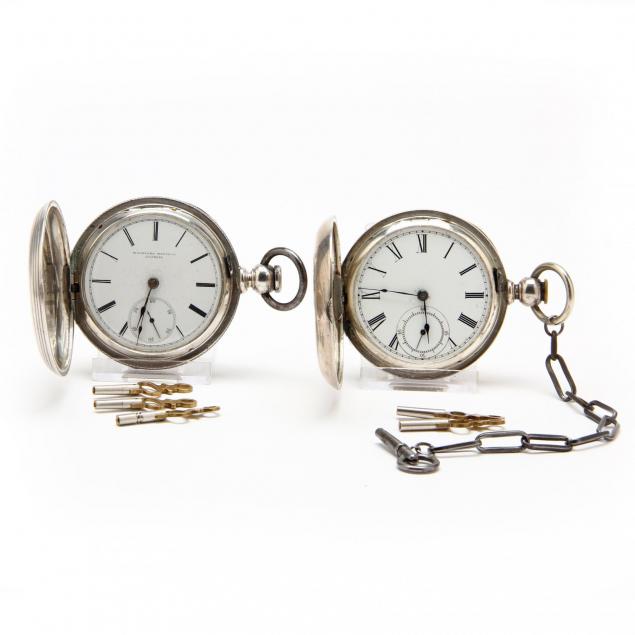 two-antique-coin-silver-hunter-case-pocket-watches