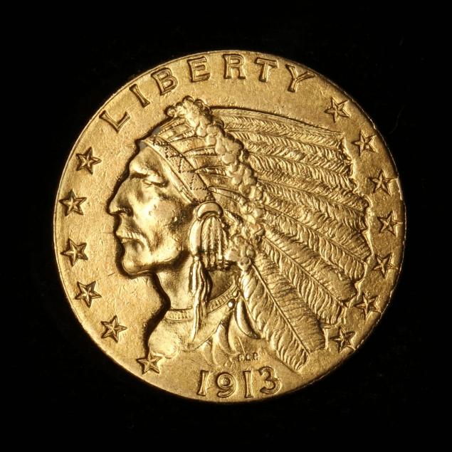 1913 $2.50 Gold Indian Head Quarter Eagle (Lot 3016 - The Fall Coin and Currency AuctionSep 21