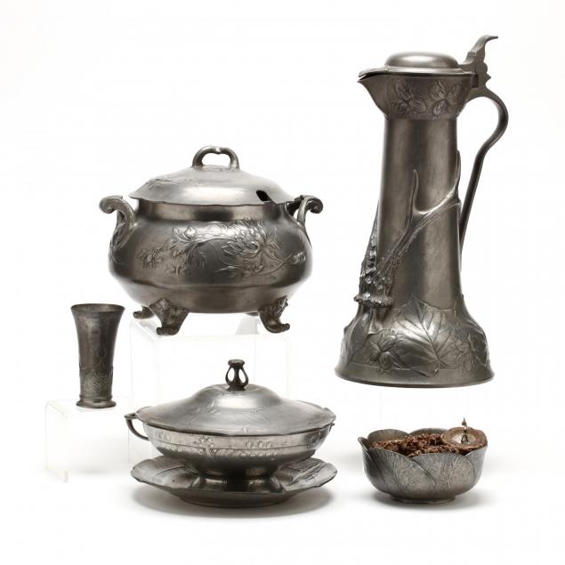 a-group-of-jugendstil-pewter-by-kayserzinn-and-j-reinemann-j-lightinger