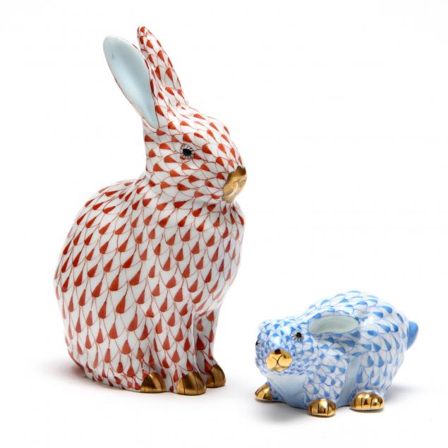 two-herend-rabbit-figurines