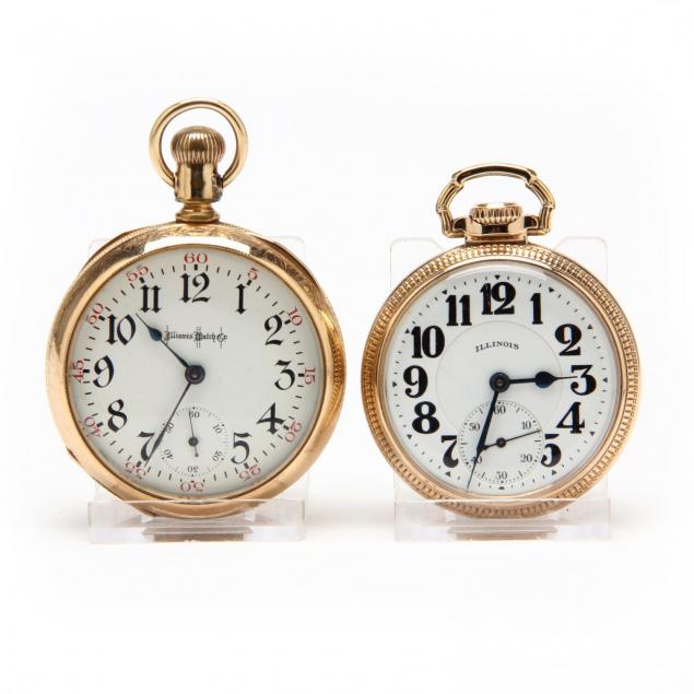 two-gold-filled-open-face-pocket-watches-illinois-watch-co