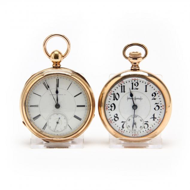 two-gold-filled-open-face-pocket-watches-illinois-watch-co