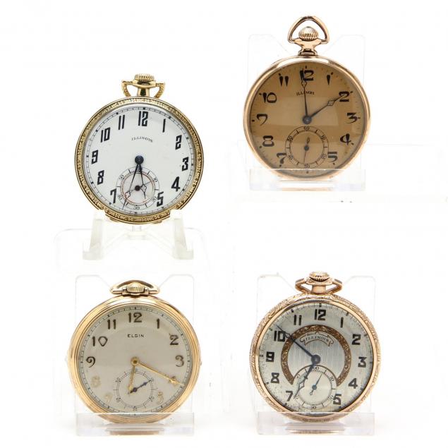 four-vintage-open-face-pocket-watches