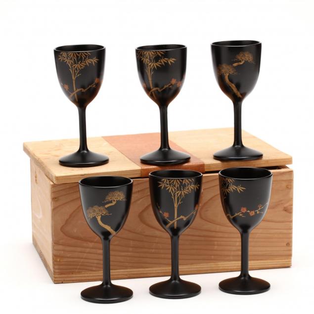 set-of-six-black-lacquer-stem-sake-cups