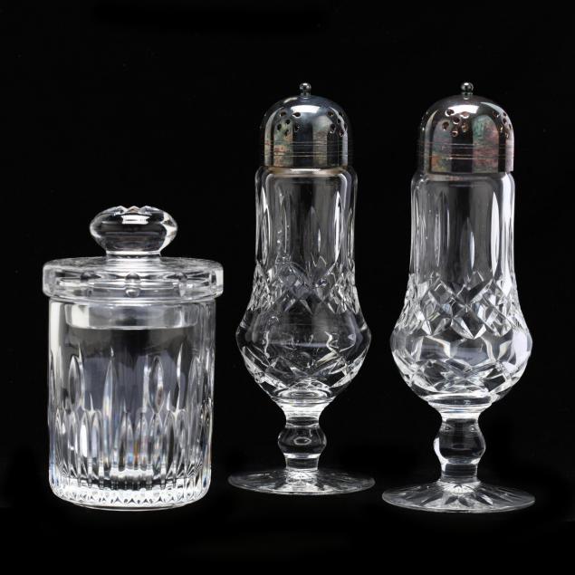 waterford-pair-of-lismore-sugar-shakers-and-candy-jar