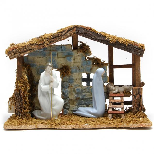 lladro-nativity-scene-manger-with-three-lladro-figurines