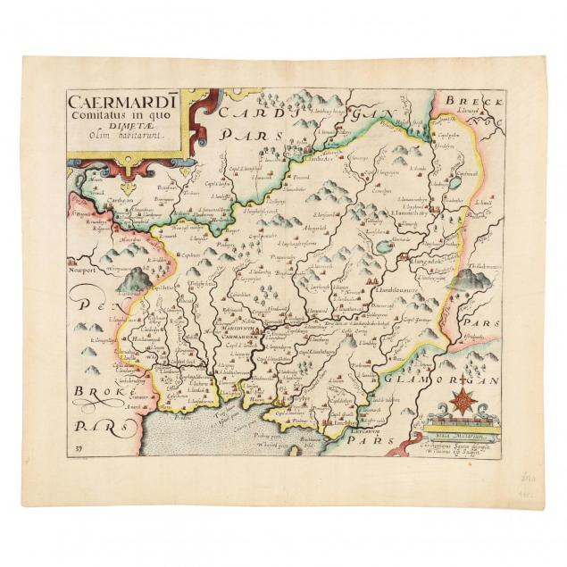 map-of-carmarthenshire-wales-by-wilhelm-kip-and-christopher-saxton