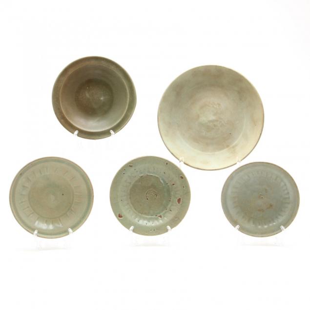 group-of-five-asian-celadon-dishes