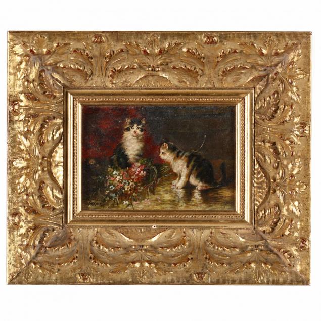 small-antique-oil-painting-with-kittens-and-flowers
