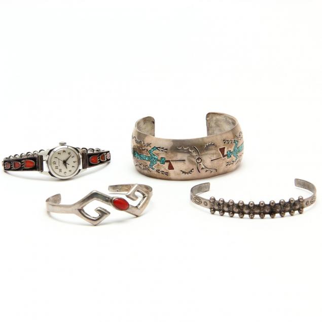 southwestern-silver-bracelets-and-wrist-watch