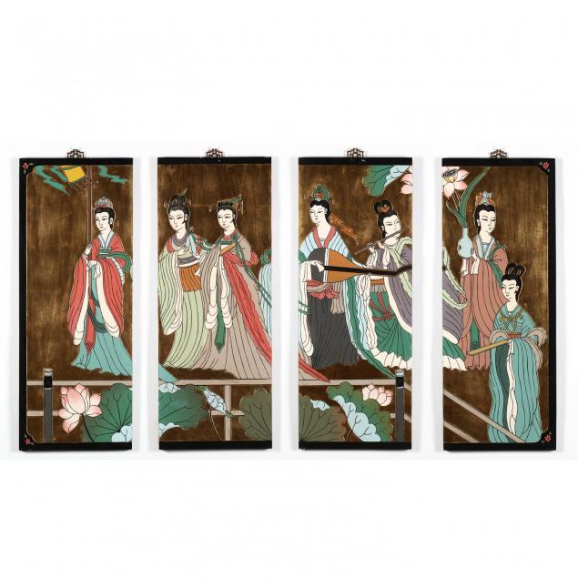 four-wall-panels-of-chinese-court-ladies