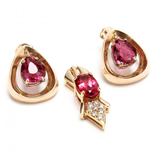 a-pair-of-14kt-tourmaline-earrings-and-14kt-tourmaline-and-diamond-pendant