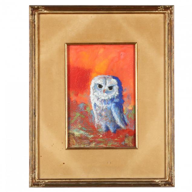 kelly-fearing-ar-tx-1918-2011-i-little-owl-against-orange-sky-i