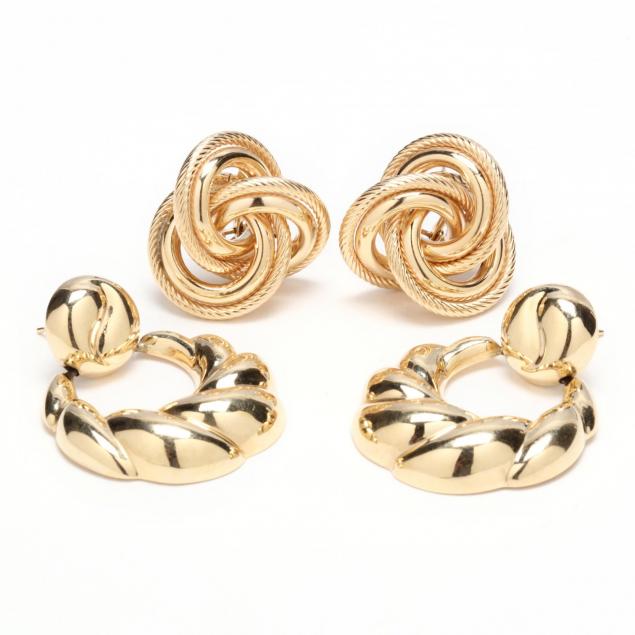two-pairs-of-14kt-gold-earrings