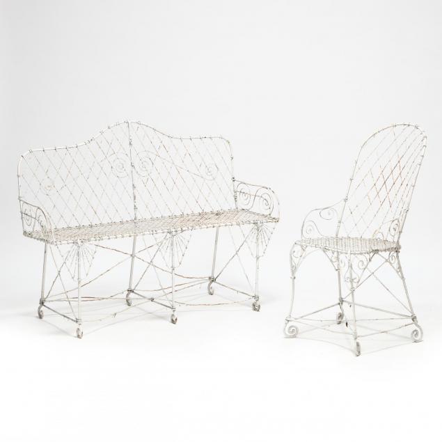 vintage-wire-work-garden-bench-and-chair