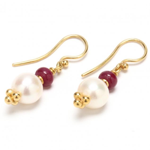 22kt-gold-pearl-and-ruby-ear-pendants-bikakis-and-johns