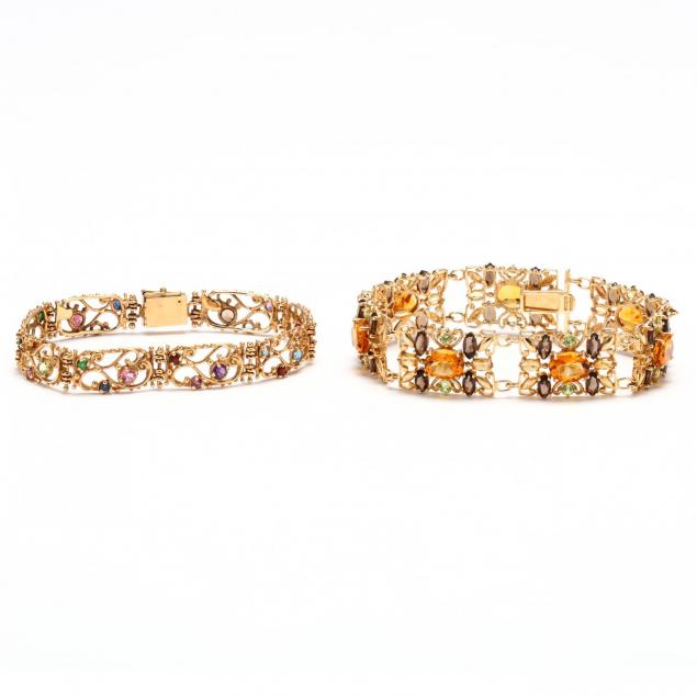two-14kt-gem-set-bracelets