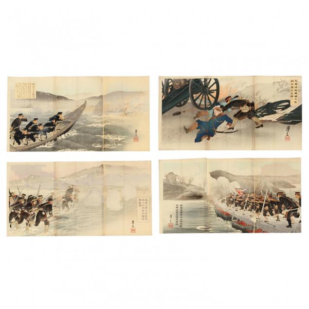 four-russo-japanese-war-triptych-prints-by-getsuzo-active-1904-1905