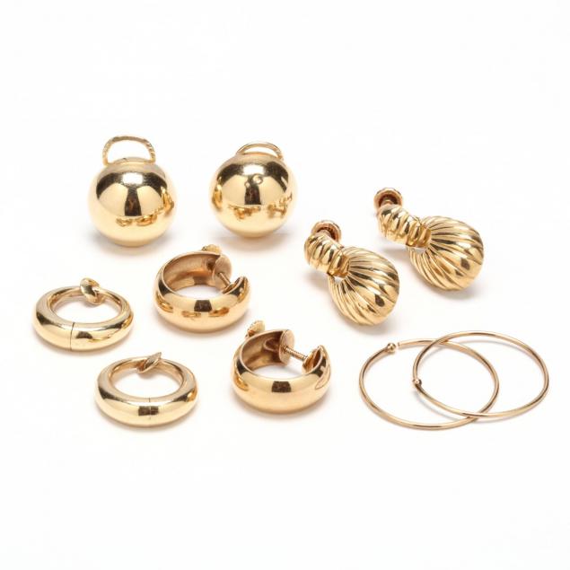 five-pairs-14kt-gold-earrings