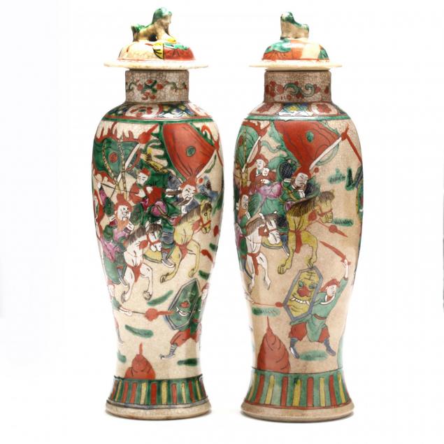 matched-pair-of-rose-warrior-chinese-covered-vases