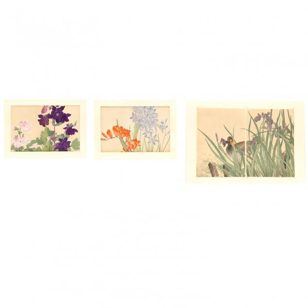 three-japanese-woodblock-prints-of-flowers