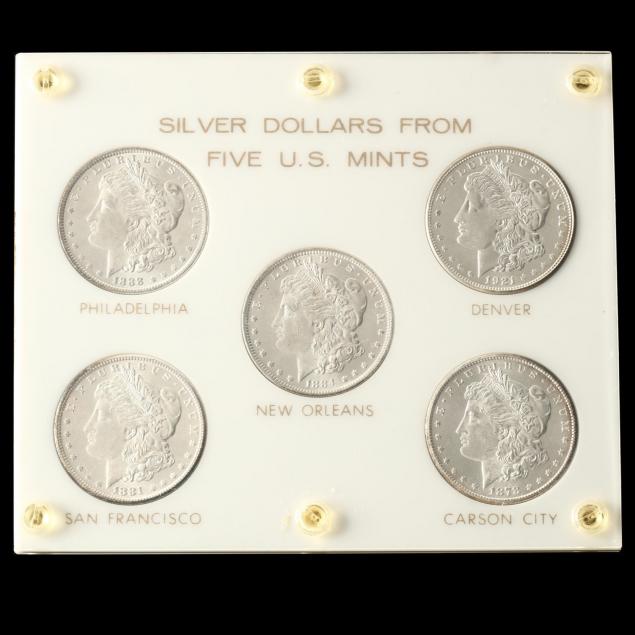 set-of-five-bu-morgan-silver-dollars-from-different-mints